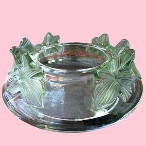 Lalique Lierre Green Ivy Leaf Frosted Crystal Glass Coupe Bowl Centerpiece